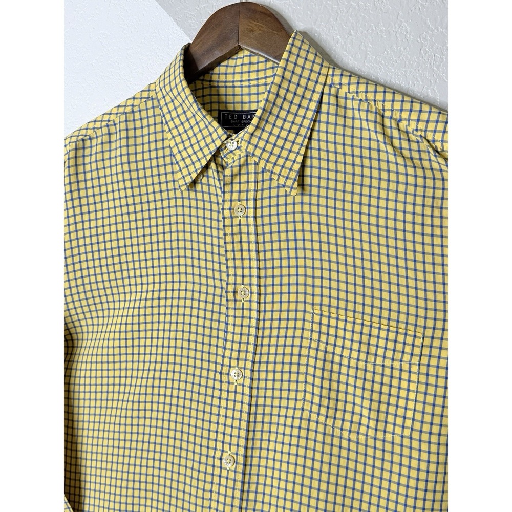 Vintage Ted Baker Shirt Specialist London Mens 4 Yellow Blue Check Button Up XL - Picture 6 of 16